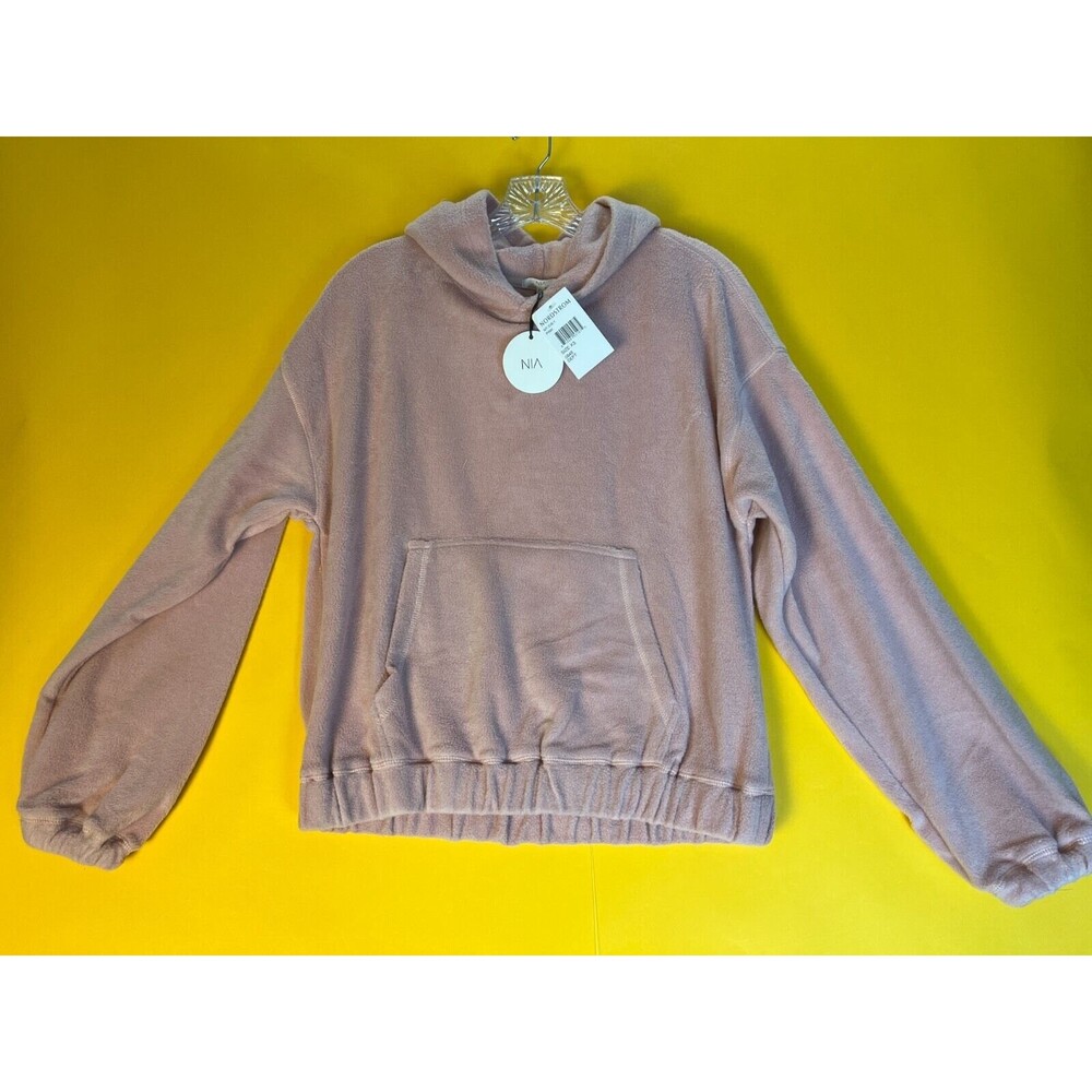 NIA Fleece Boyfriend Hoodie Sweatshirt Womens XS Pink Pullover Long Sleeve NWT